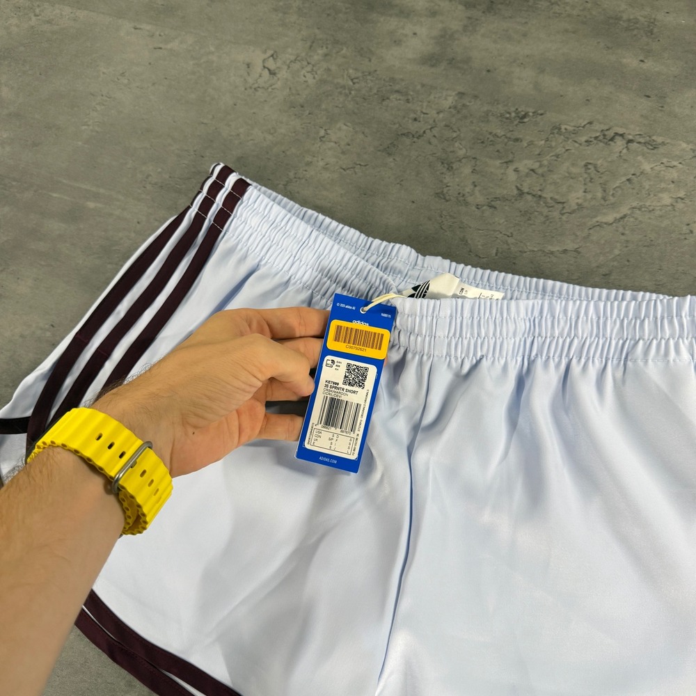 Adidas Shorts Womens Small 3S Sprinter Short Ice Blue Maroon Striped Asian Fit - Picture 3 of 10